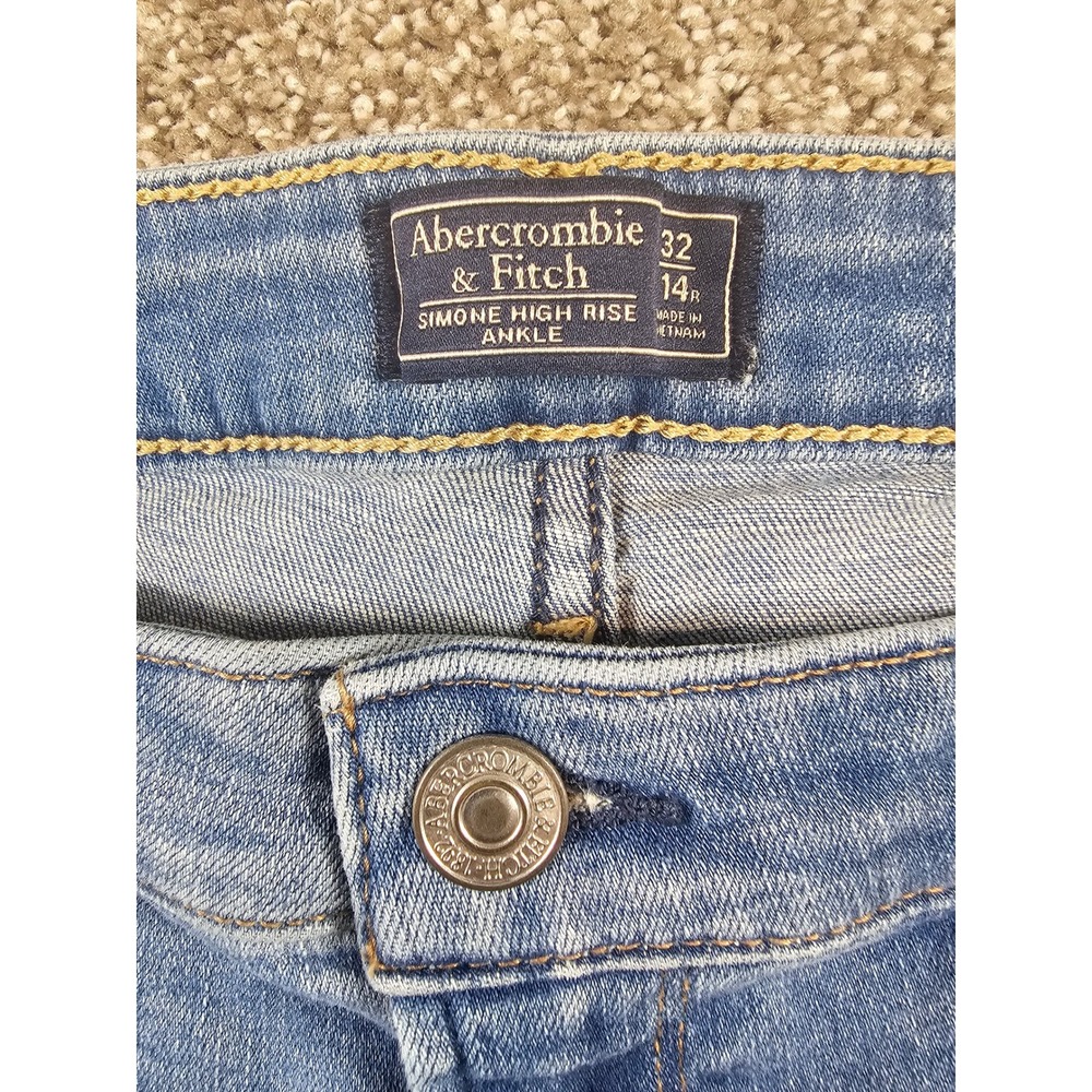 Abercrombie & Fitch Simone High Rise Ankle Distressed Jeans Blue 32 14R - Picture 14 of 15